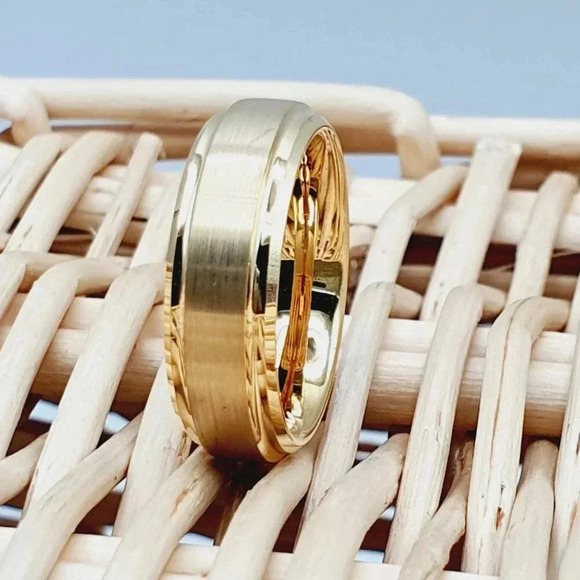 "Yellow Gold Tungsten Brushed Finish Wedding Ring for Women, GALTUN720 - Picture 2 of 11